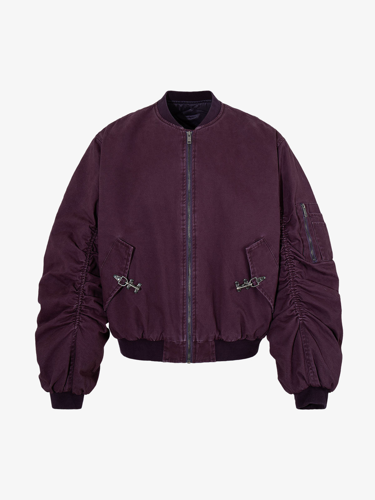 Ruched Metal Button Bomber Jacket