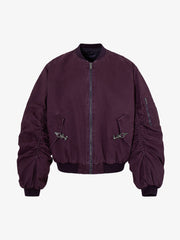 Ruched Metal Button Bomber Jacket