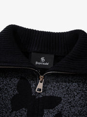 Street Dark Phantom Butterfly Stand-Collar Knit Cardigan Sweater 