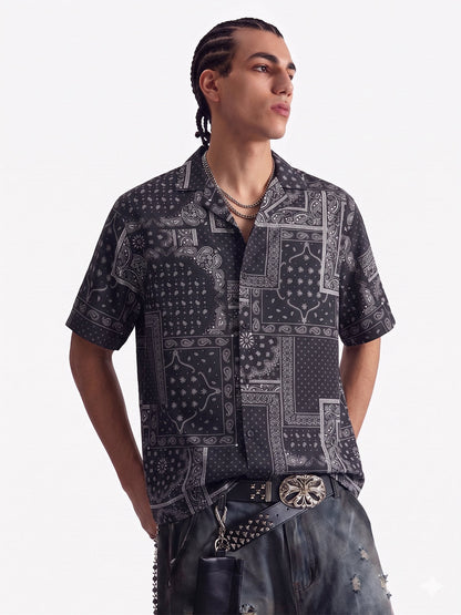 Vintage Bandana Patchwork Camp Collar Boxy Shirt 