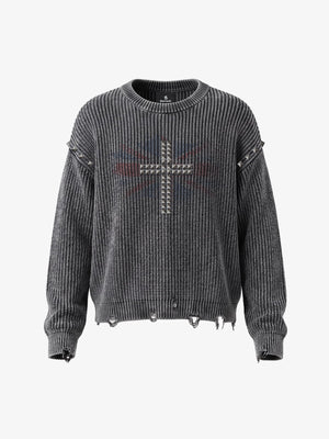 Studded Distressed Knit Sweater