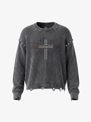 Studded Distressed Knit Sweater