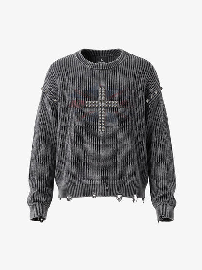 Studded Distressed Knit Sweater