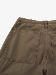 Heart-Slit Multi-Pocket Washed Wide-Leg Pants