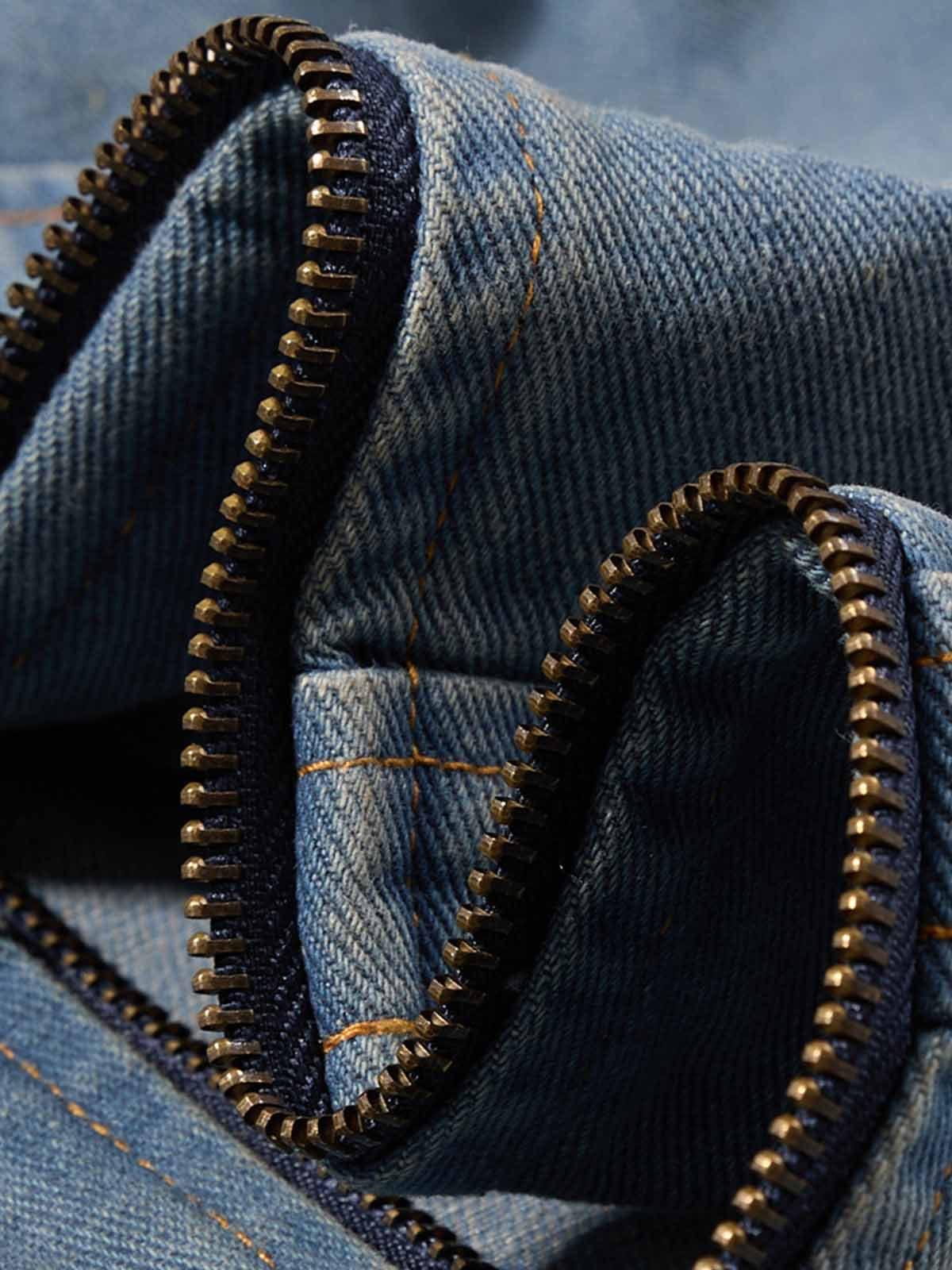 Washed Double-Breasted Stand-Collar Denim Jacket