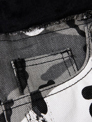 Camo Patchwork Eyelet Strap Flared Jeans