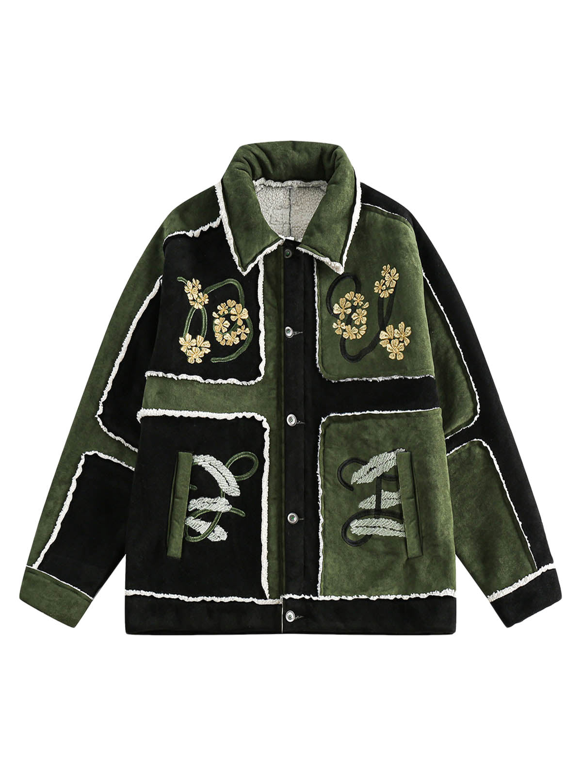 Floral Embroidered Suede Fleece Jacket - 2260 