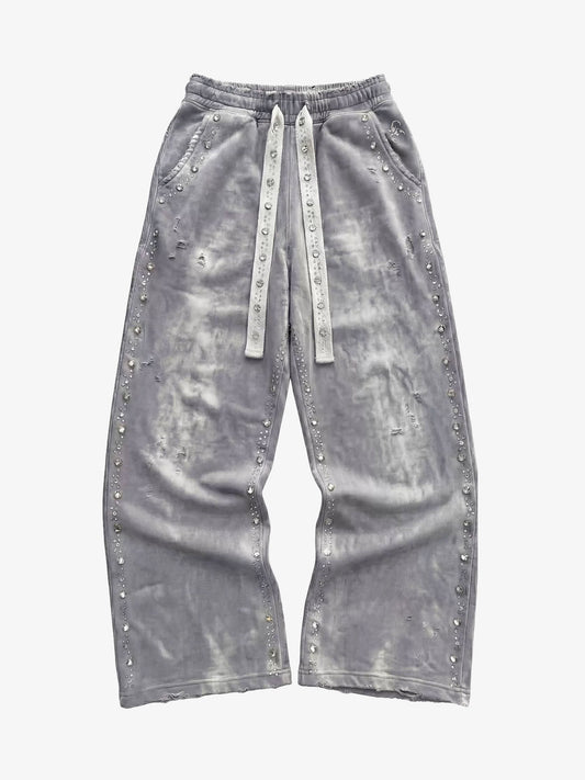 Used-Look-Jogginghose mit Strasssteinen