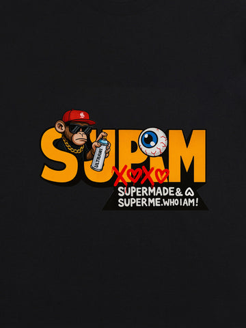 SUPM Trendy Hip-Hop Monkey Graffiti Font T-Shirt 