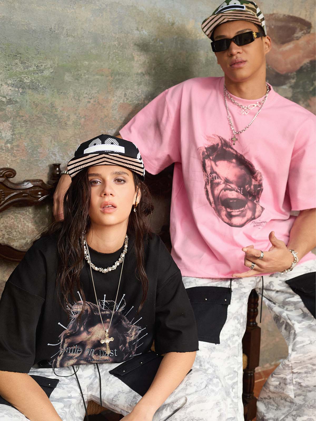 Street Retro Fun Portrait Print T-shirt - 2598 