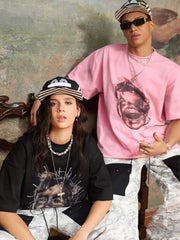 Street Retro Fun Portrait Print T-shirt - 2598 