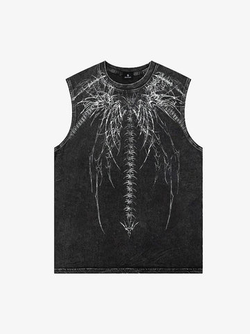 Acid Wash Sleeveless Tank Top – Cotton Blend Relaxed Fit Distressed Streetwear
