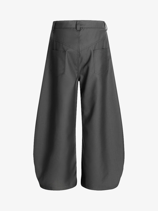 Adjustable Side Buttons Barrel Pants; Gray / S