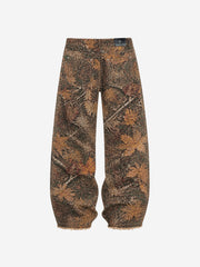 Maple Leaf Embroidered 3D Graphic Baggy Pants