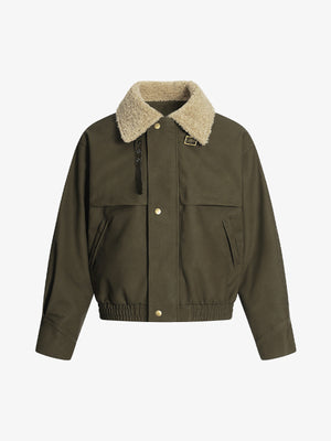 Thesupermade Street Style Lamb Fur Collar Leather Buckle PU Leather Jacket 