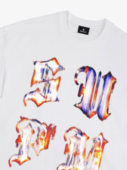 Cotton Logo Letter Design Short-Sleeve T-Shirt - Features Retro Digital Glitch Letter Print, Unisex 