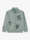 Cotton Blend Patchwork Bomber Jacket with Graphic Embroidery and Zipper Closure 