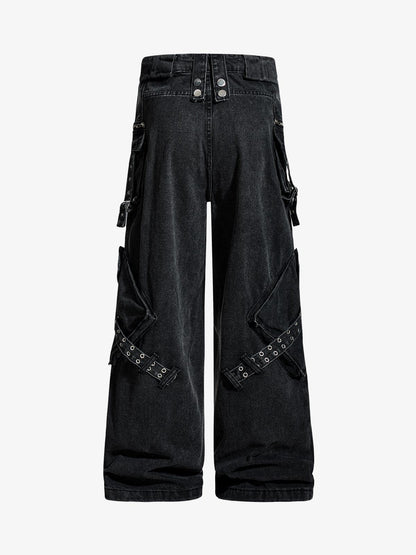 Punk Rivet Multi-Zip Metal Baggy Jeans 
