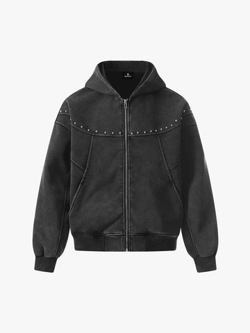 Rivet Detail Fleece Zip Up Hoodie 