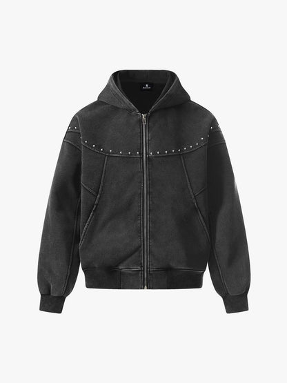 Rivet Detail Fleece Zip Up Hoodie