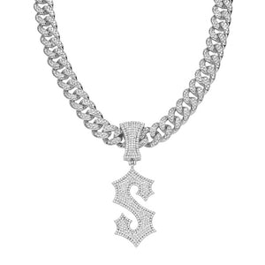 Cuban Chain Letter S Pendant Necklace 