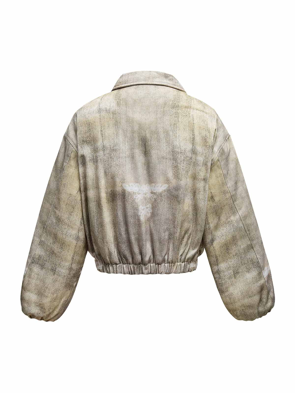 Distressed Graffiti Gradient Quilted Bomber Jacket - 2314 