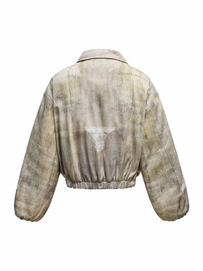 Distressed Graffiti Gradient Quilted Bomber Jacket - 2314 