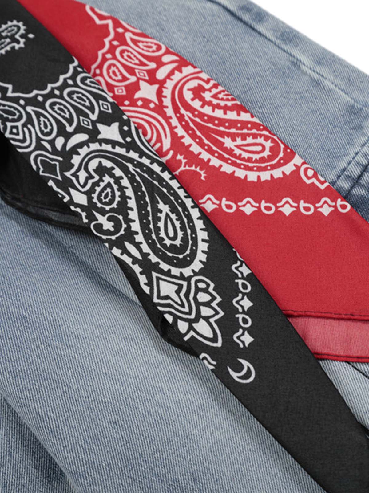 Side-Scarf Pleated Baggy Jeans 