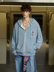 Anchor Appliqué Striped Terry Zip Hoodie