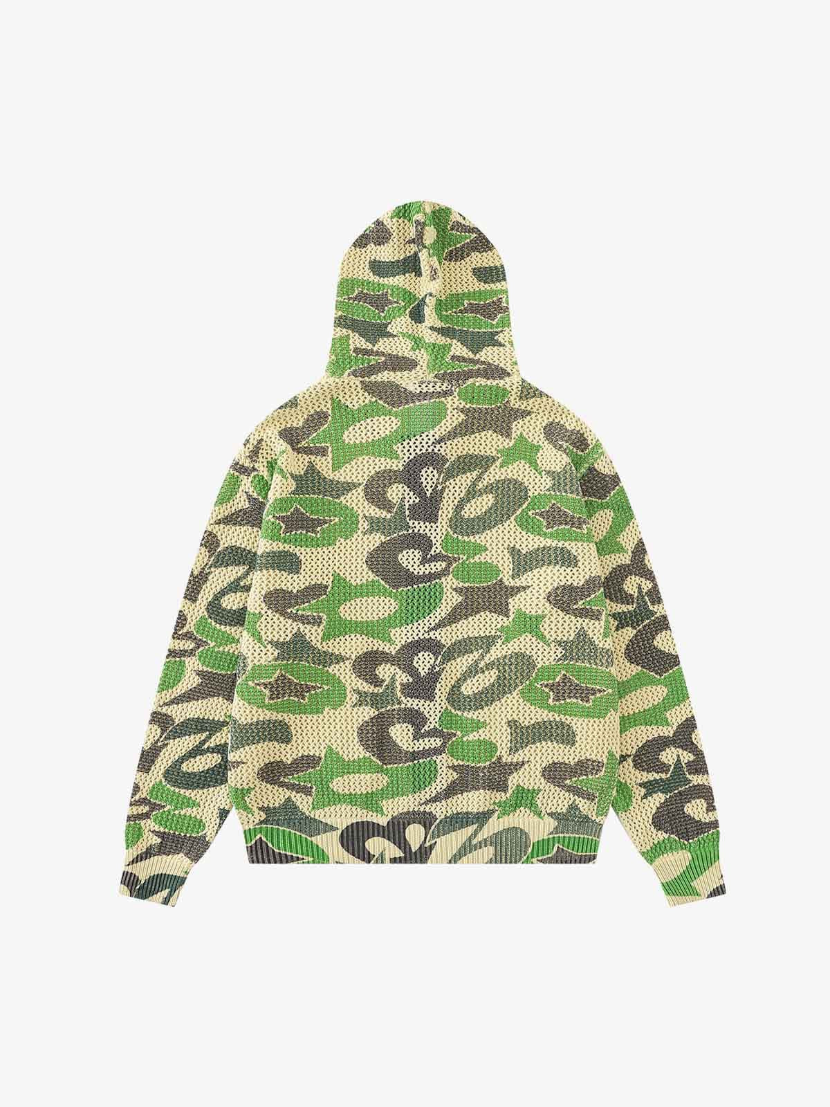 Star Camo Cut-Out Chunky Zip Cardigan
