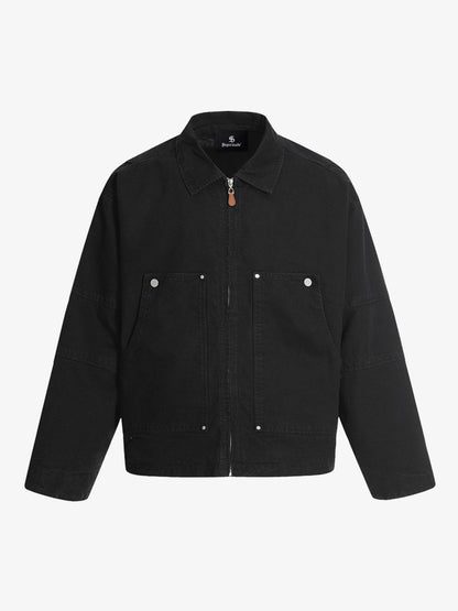 Zip Front Shirt Collar Boxy Jacket