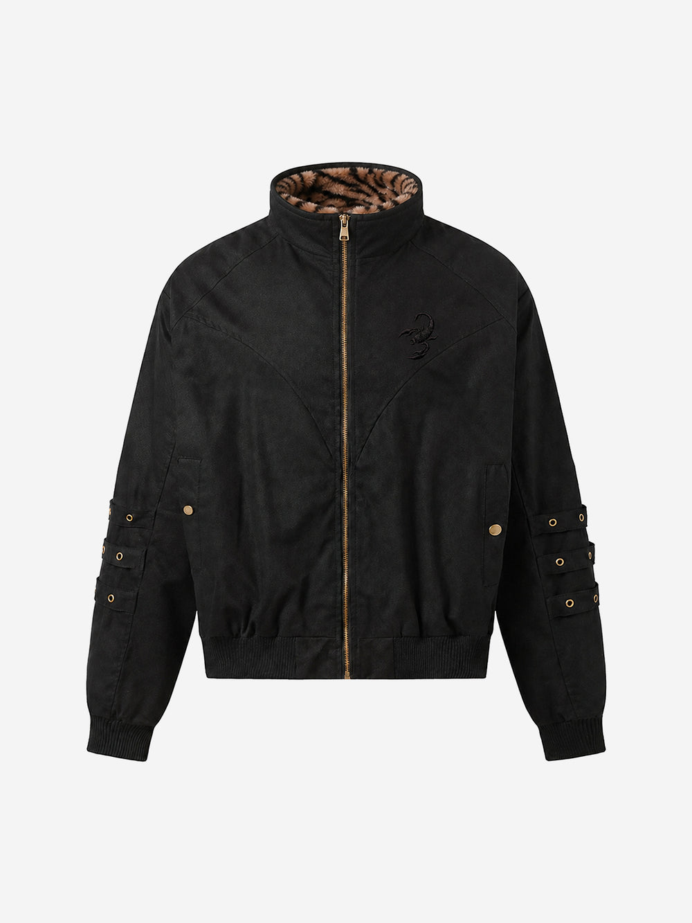 Studded Sleeve Stand-Collar Zip Jacket