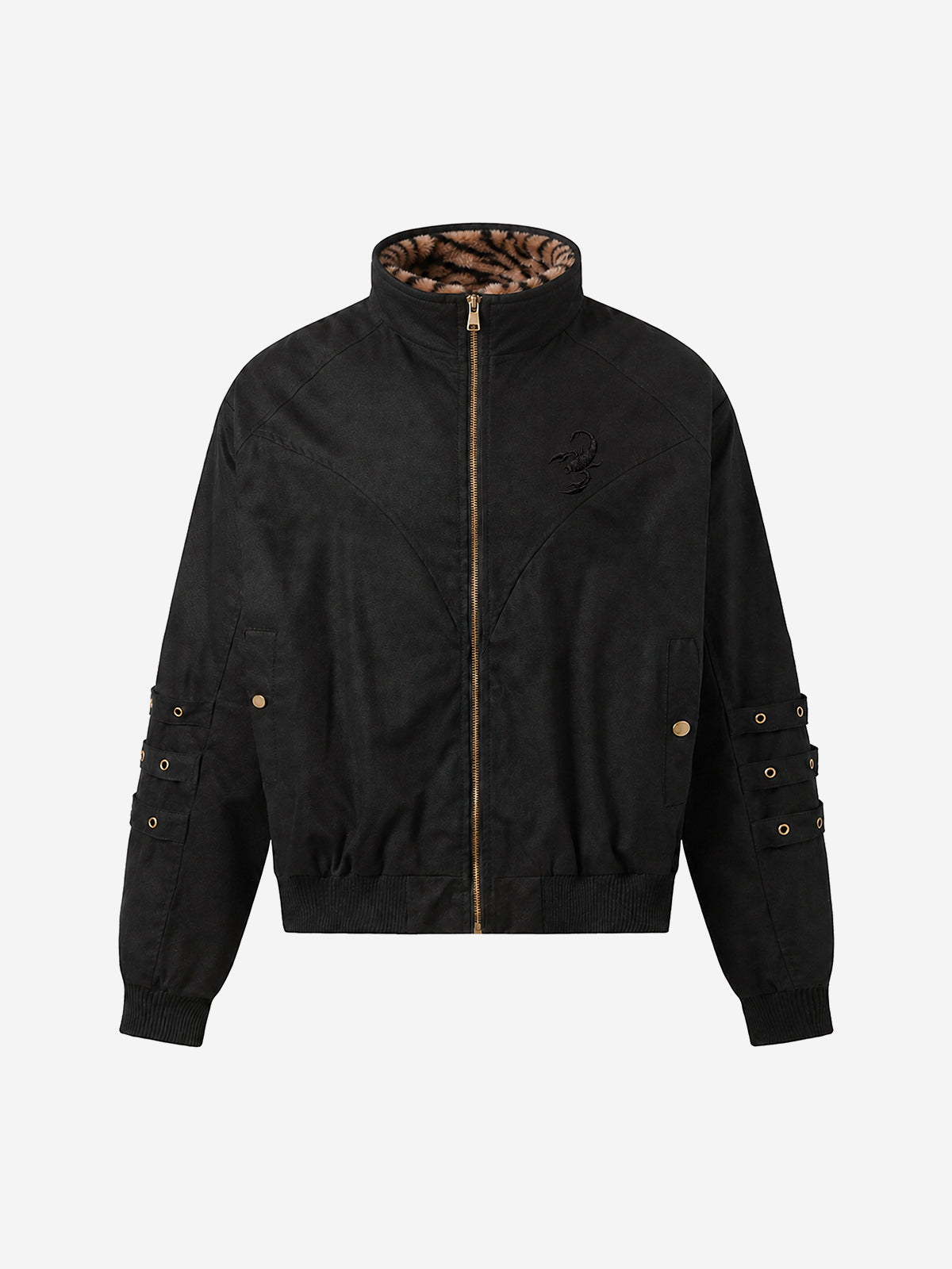 Studded Sleeve Stand-Collar Zip Jacket