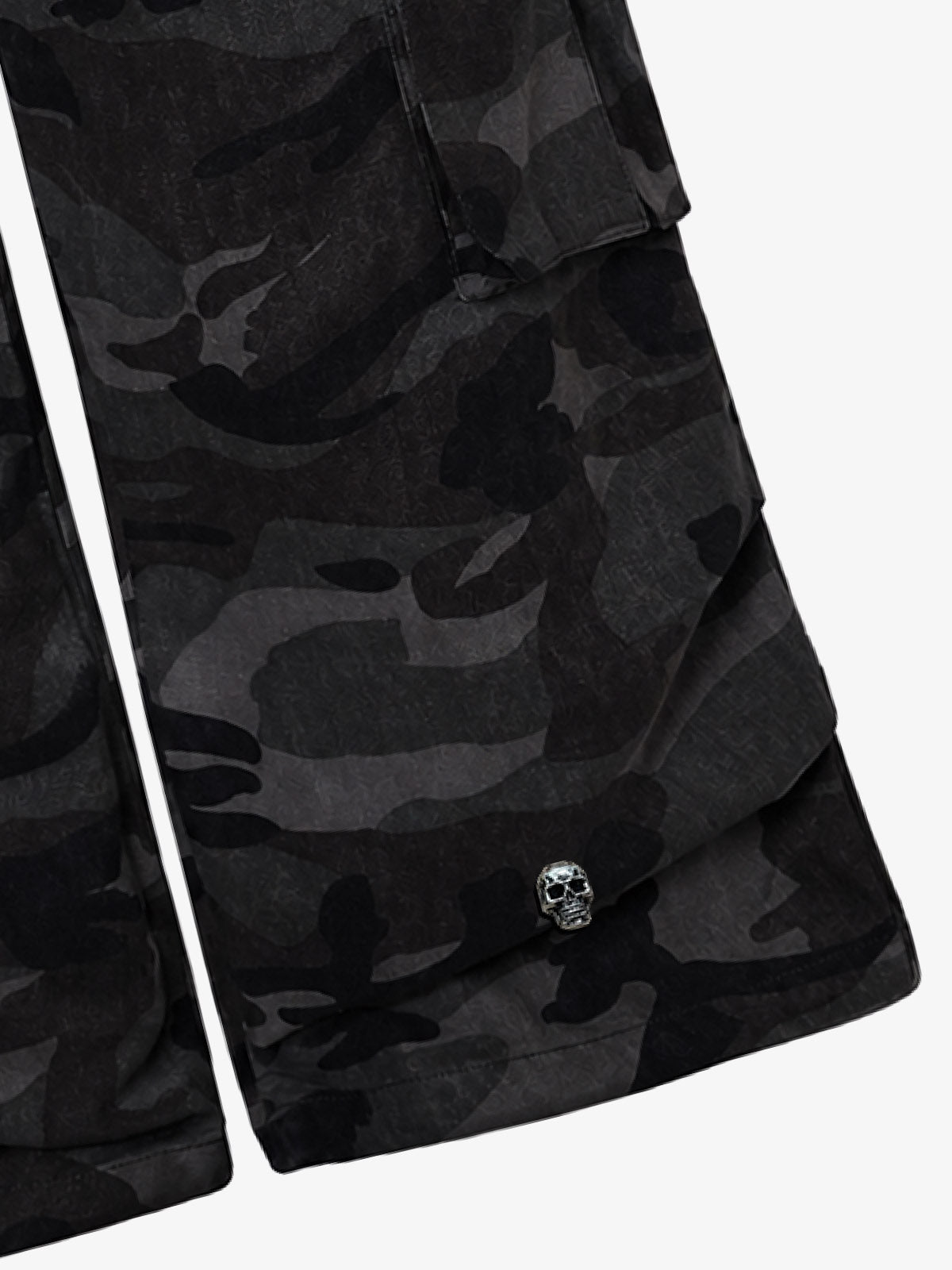 Dark Camo Cargo Pants with Skull Rivet Detail