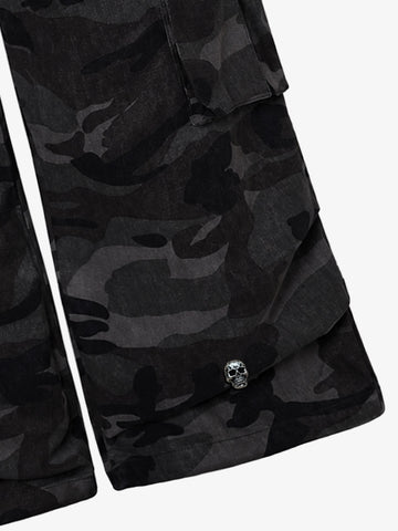 Dark Camo Cargo Pants with Skull Rivet Detail