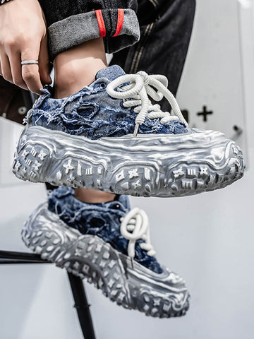 Tire-Tread Distressed Sneakers