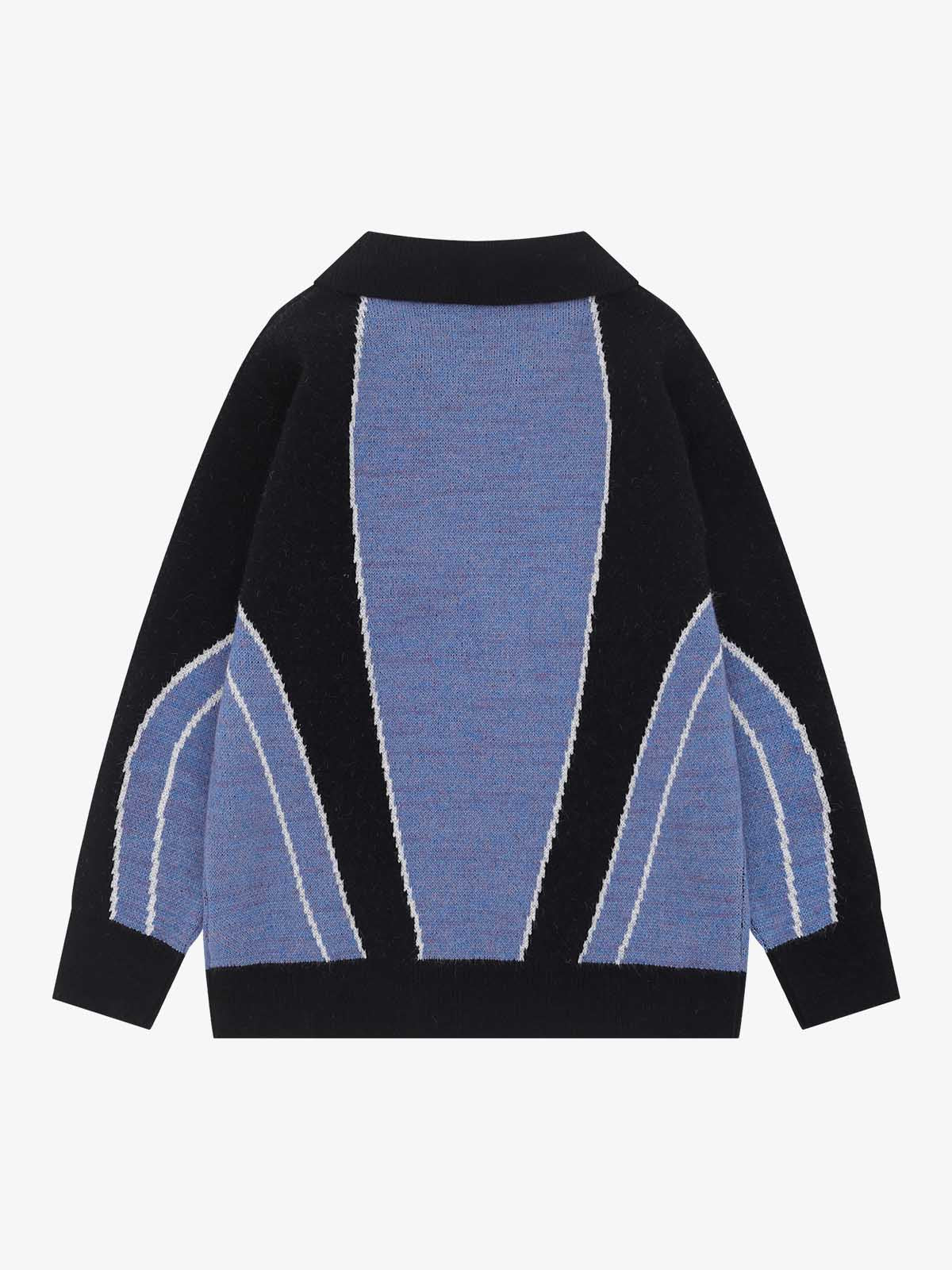 Contrast Panel Embroidered Polo Knit Sweater