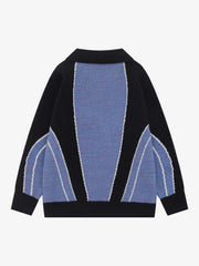 Contrast Panel Embroidered Polo Knit Sweater
