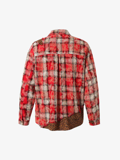 Plaid Hooded Jacket with Leopard Trim and Unique Accessories 