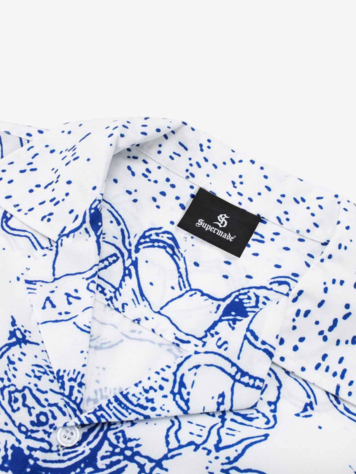 Mythological Graphic Camp Collar Boxy Shirt 