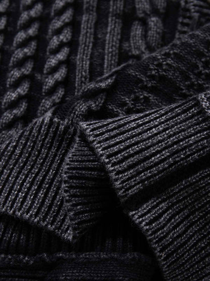 Cotton Blend Cable Knit Cardigan Sweater for Men - Classic Blue with Button Front and Ribbed Details 