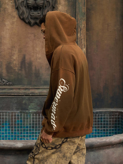 Supermade Vintage Distressed Studded Gothic Font Zipper Sweatshirt 