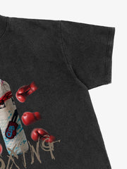 T-Shirt mit Boxmotiv im Used-Look