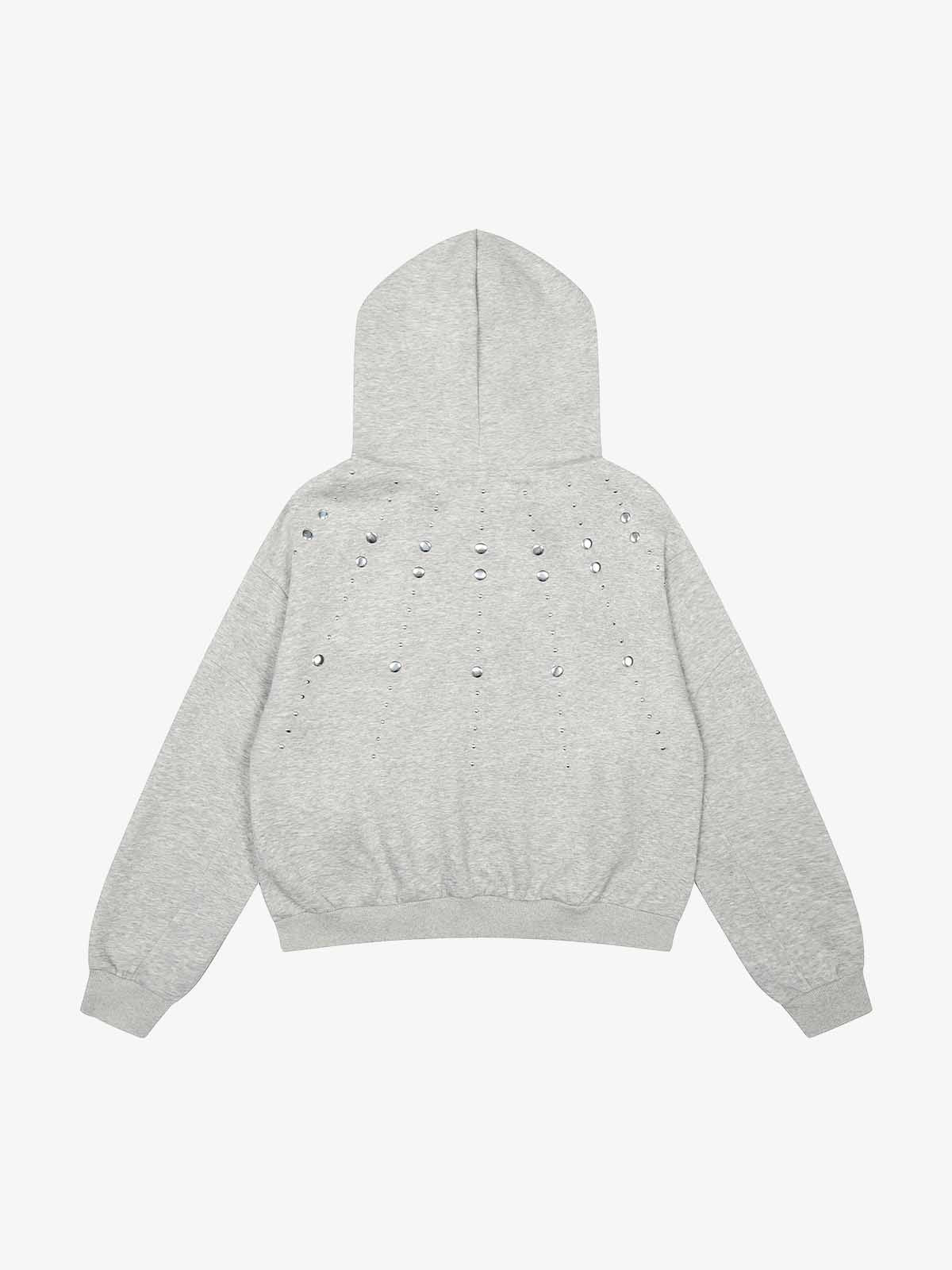 Cotton Blend Rhinestone Embellished Hoodie Jacket for Women - Zip-Up Crop Top with Pockets 