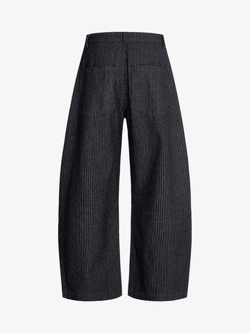 Vintage Pinstripe Pleated Wide-Leg Barrel Pants 