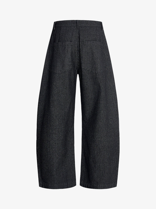 Vintage Pinstripe Pleated Wide-Leg Barrel Pants 