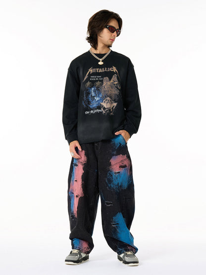 Stylish Long Sleeve Graphic Tee with Camouflage Pants Set for Men 