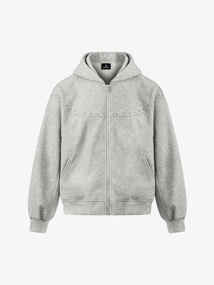 Rivet Detail Fleece Zip Up Hoodie