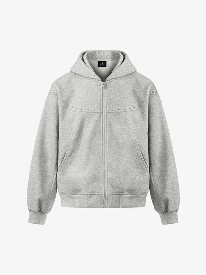 Rivet Detail Fleece Zip Up Hoodie