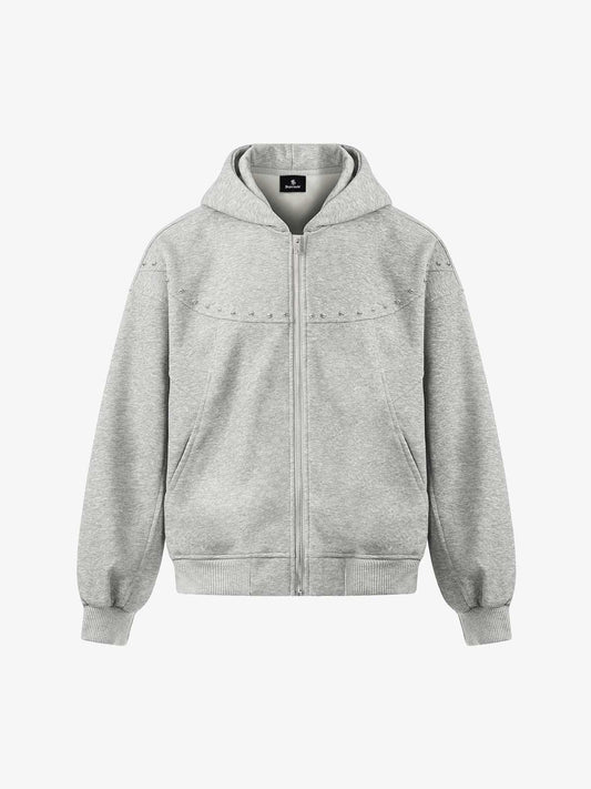 Rivet Detail Fleece Zip Up Hoodie